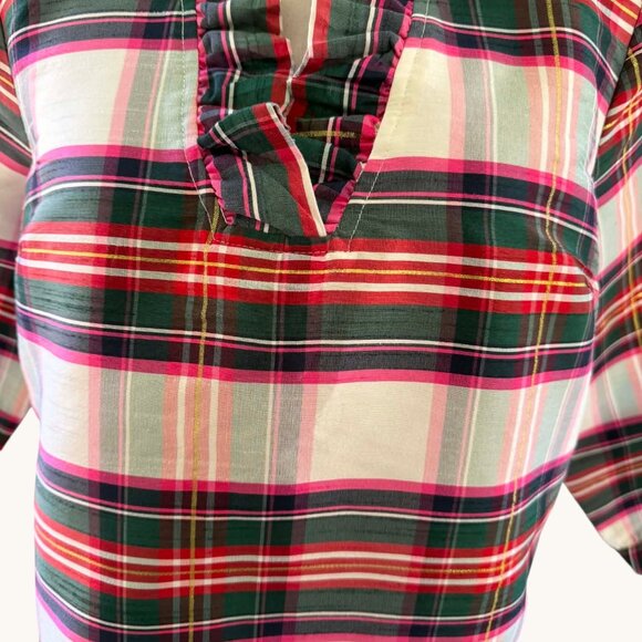 Crown & Ivy Plaid Ruffle Stand Up Ruffled Collar Blouse Top NWT - Picture 5 of 7
